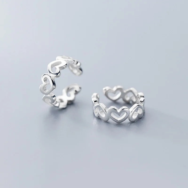 Trustdavis 925 Silver Geometric Love Heart Ear Cuff Clip Earrings DS2338