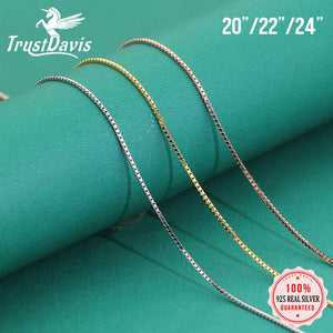 Trustdavis 925 Silver Box Chain Long Necklace for Women