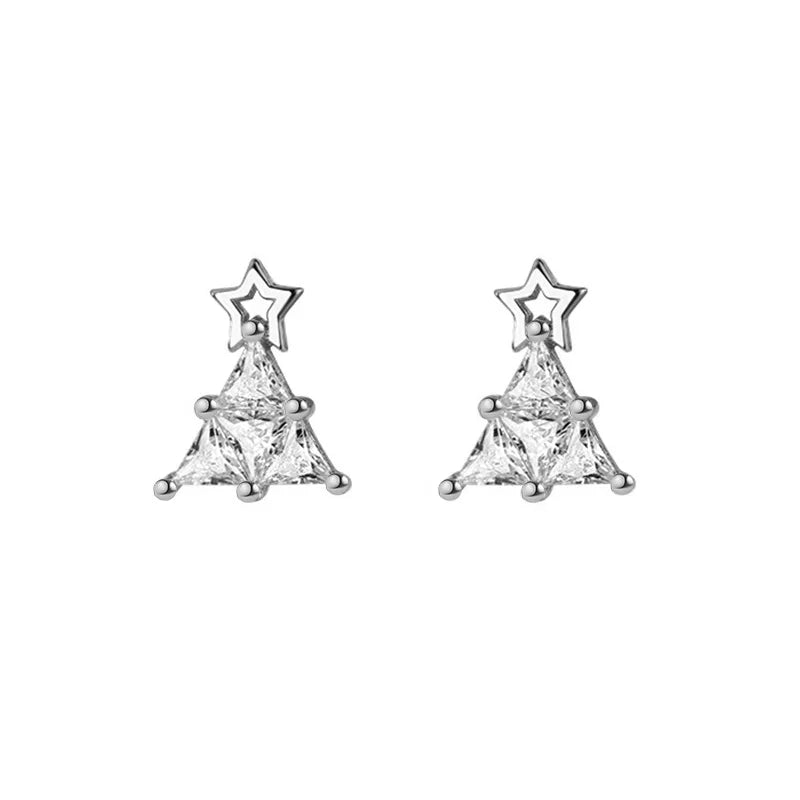 Trustdavis 925 Silver Christmas Tree CZ Stud Earrings For Women