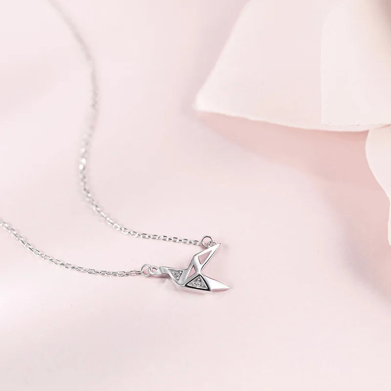 Trustdavis 925 Silver Papercranes CZ Pendant Choker Necklace