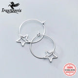 Trustdavis 925 Silver Star Charm Hoop Earrings Sterling Silver Jewelry