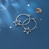 Trustdavis 925 Silver Star Charm Hoop Earrings Sterling Silver Jewelry
