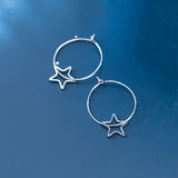 Trustdavis 925 Silver Star Charm Hoop Earrings Sterling Silver Jewelry