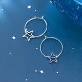Trustdavis 925 Silver Star Charm Hoop Earrings Sterling Silver Jewelry