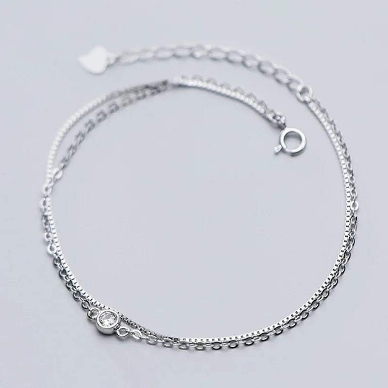 Trustdavis 925 Silver Double Layer CZ Bracelet Wedding Jewelry