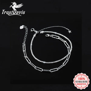 Trustdavis 925 Silver Chain Charm Bracelet for Women - Birthday Gift