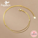Trustdavis 925 Silver Double Layer Chain Anklets For Women