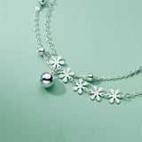Trustdavis Double Layer Flower Beads Bracelet 925 Silver Wedding Party Jewelry