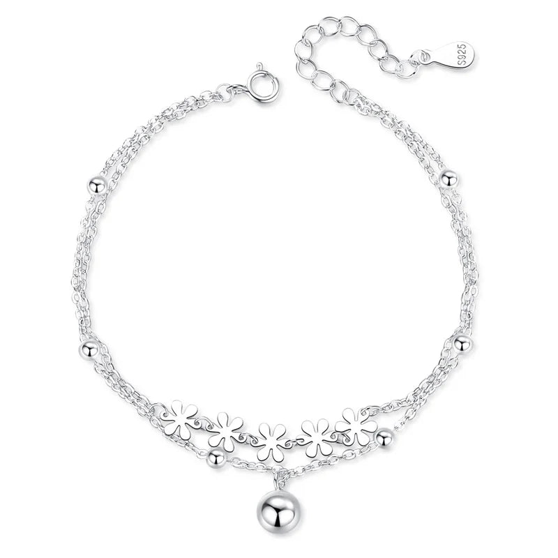Trustdavis Double Layer Flower Beads Bracelet 925 Silver Wedding Party Jewelry