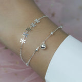 Trustdavis Double Layer Flower Beads Bracelet 925 Silver Wedding Party Jewelry
