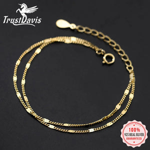 Trustdavis 925 Silver Double Chain Layer Bracelet Women Wedding