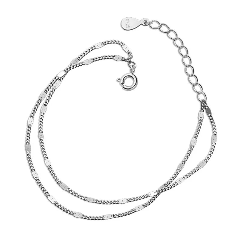 Trustdavis 925 Silver Double Chain Layer Bracelet Women Wedding