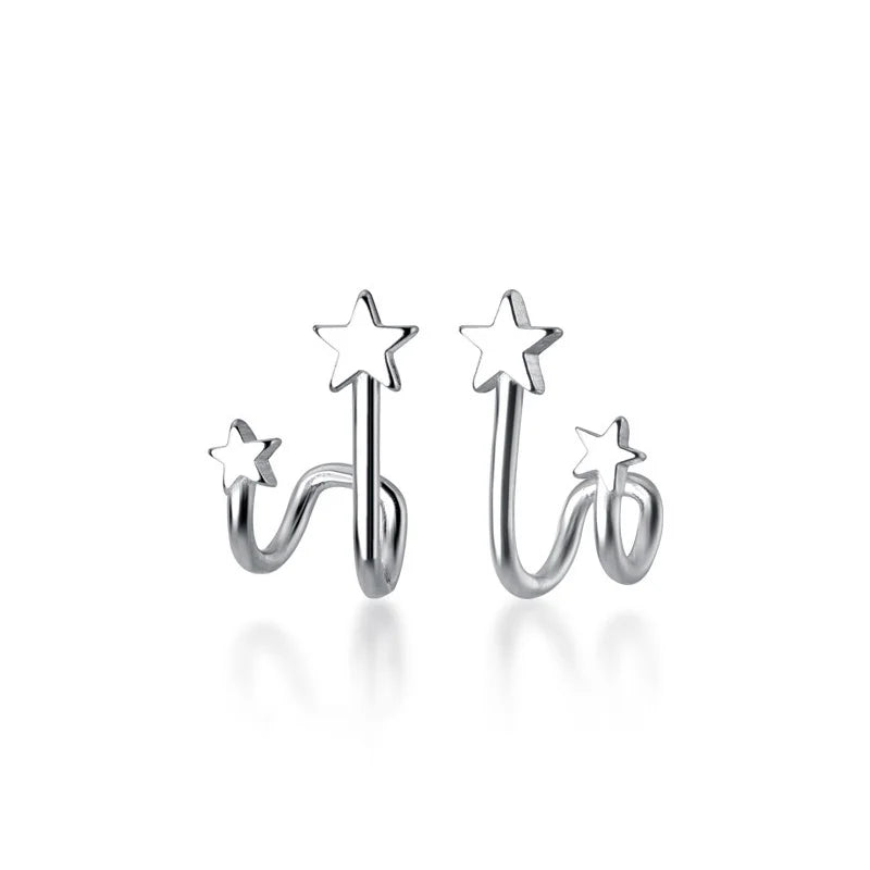 Trustdavis 925 Silver Double Stars Stud Earrings Wedding Gift DS105
