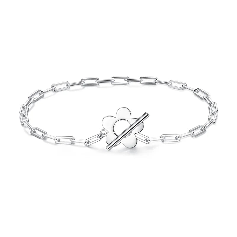 Trustdavis 925 Silver Flower Chain Bracelet Wedding Jewelry DB1193