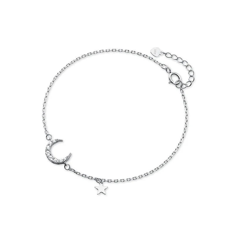 Trustdavis 925 Silver Moon CZ Star Bracelet Wedding Jewelry Gift