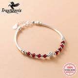 Trustdavis 925 Silver Red Garnet Beads Bracelet Wedding Party Fine Jewelry