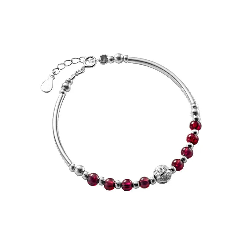 Trustdavis 925 Silver Red Garnet Beads Bracelet Wedding Party Fine Jewelry
