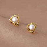 Trustdavis 925 Silver Triangle Pearl Stud Earrings DS3481