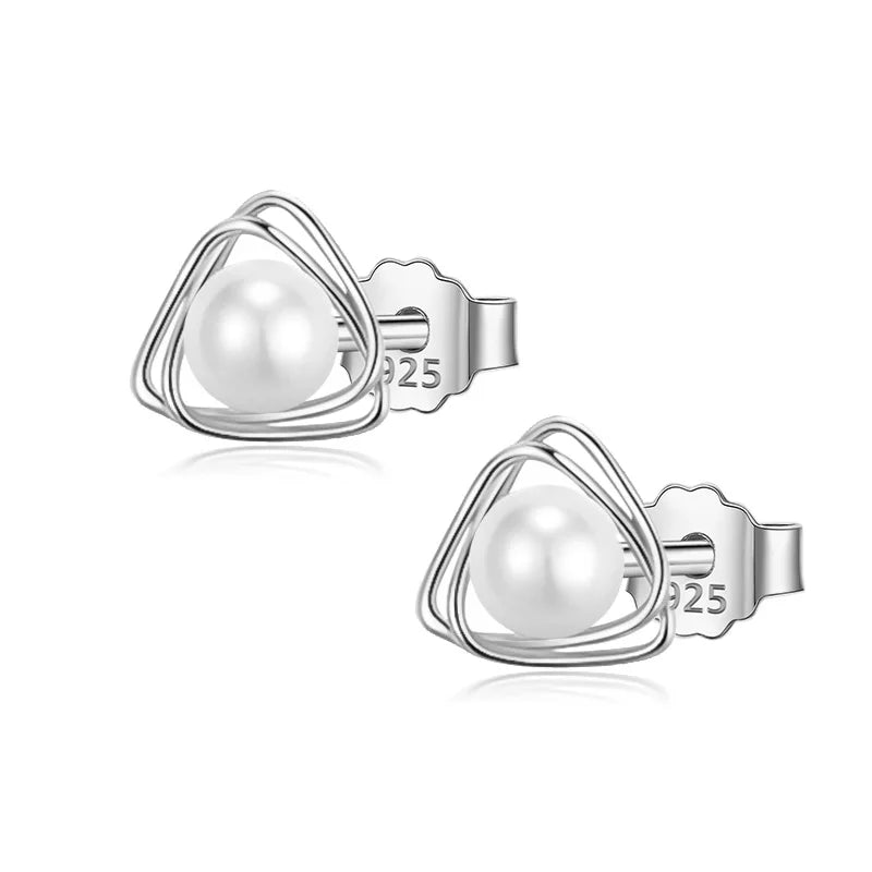 Trustdavis 925 Silver Triangle Pearl Stud Earrings DS3481