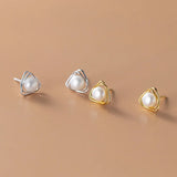 Trustdavis 925 Silver Triangle Pearl Stud Earrings DS3481