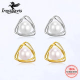 Trustdavis 925 Silver Triangle Pearl Stud Earrings DS3481