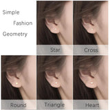 Trustdavis 925 Silver Heart Star Triangle Stud Earrings ED395