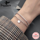 Trustdavis 925 Silver Lucky Letter Double Chain Round Slice Bracelet