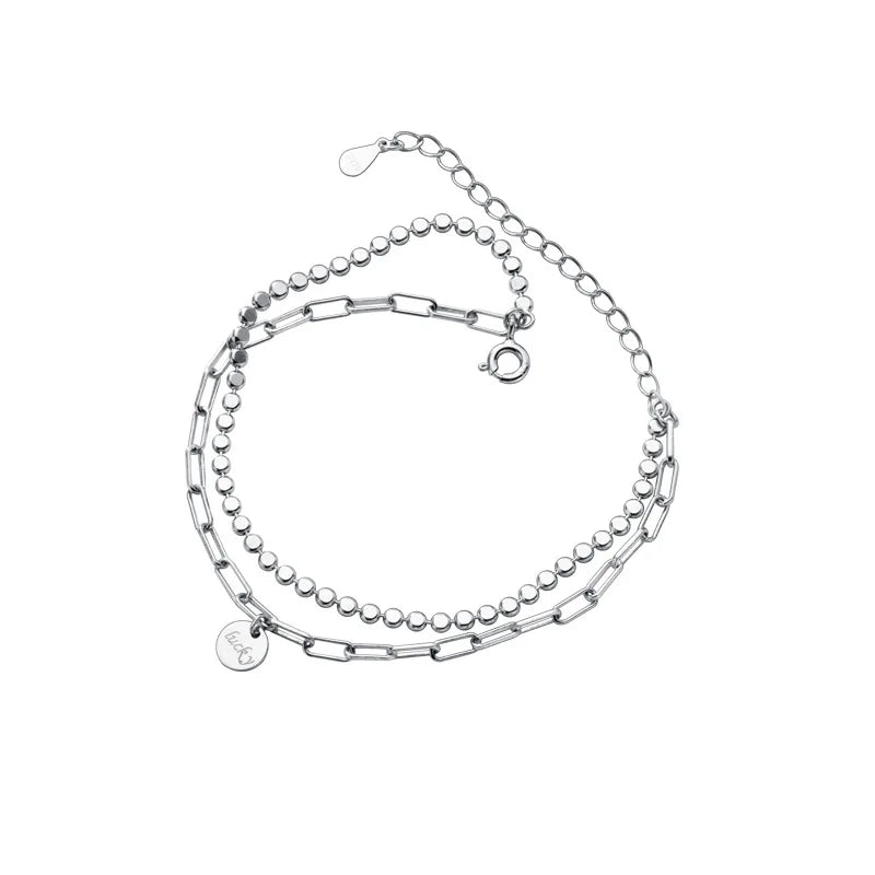 Trustdavis 925 Silver Lucky Letter Double Chain Round Slice Bracelet