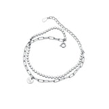 Trustdavis 925 Silver Lucky Letter Double Chain Round Slice Bracelet