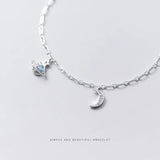 Trustdavis 925 Silver Charm Universe Moon CZ Bracelet Anklets