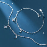 Trustdavis 925 Silver Charm Universe Moon CZ Bracelet Anklets