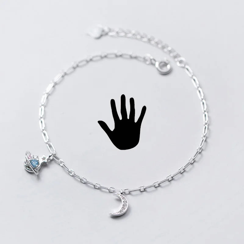 Trustdavis 925 Silver Charm Universe Moon CZ Bracelet Anklets