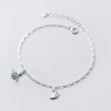 Trustdavis 925 Silver Charm Universe Moon CZ Bracelet Anklets