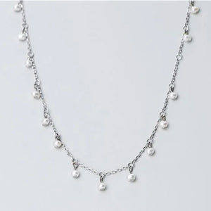 Trustdavis 925 Silver Pearl Short Necklace for Women Wedding Jewelry Gift