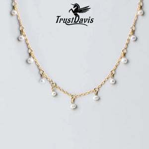 Trustdavis 925 Silver Pearl Short Necklace for Women Wedding Jewelry Gift