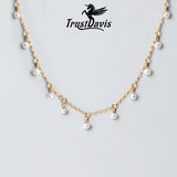 Trustdavis 925 Silver Pearl Short Necklace for Women Wedding Jewelry Gift