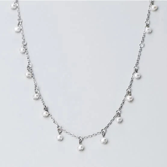 Trustdavis 925 Silver Pearl Short Necklace for Women Wedding Jewelry Gift