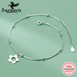 Trustdavis 925 Silver Snake Chain Flower Anklets Wedding Fine Jewelry