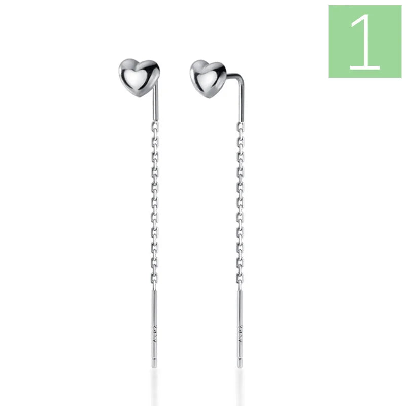 Trustdavis 925 Silver Heart Linked 6.5cm Ear Line Earring For Women