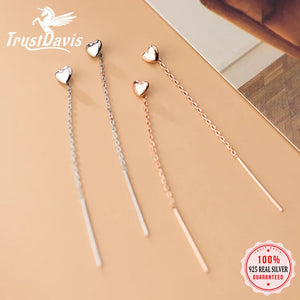 Trustdavis 925 Silver Heart Linked 6.5cm Ear Line Earring For Women