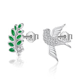 Trustdavis 925 Silver Asymmetric Bird Branch CZ Stud Earrings Wedding Jewelry