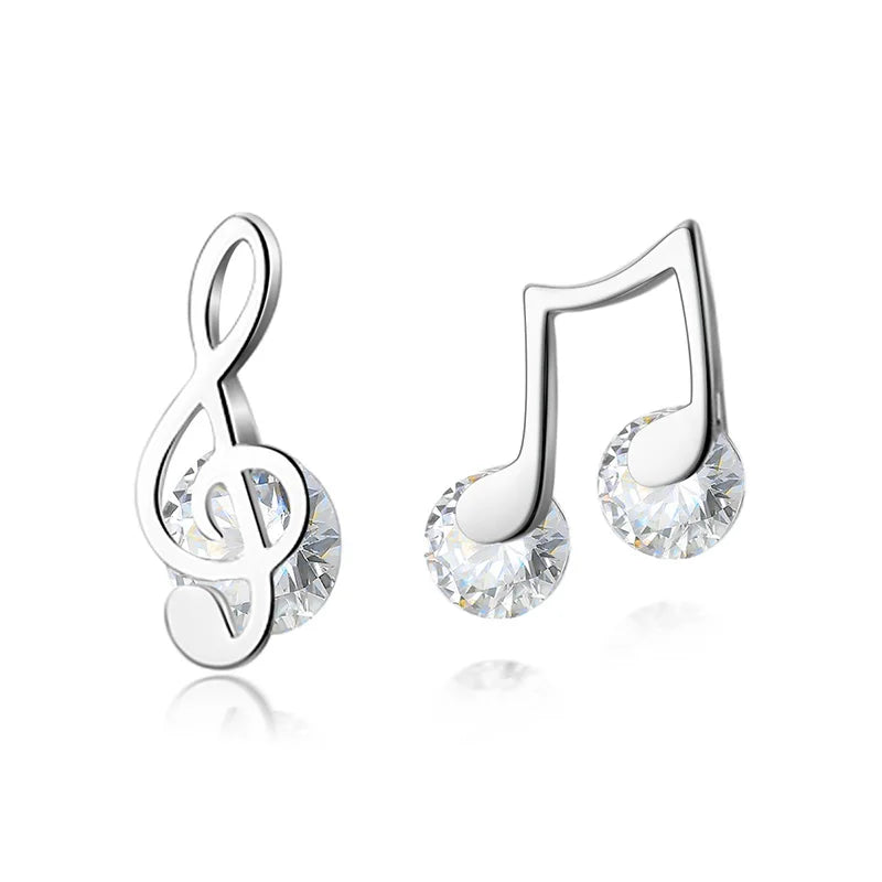 Trustdavis 925 Silver Music Notes CZ Stud Earrings For Woman
