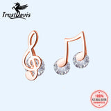 Trustdavis 925 Silver Music Notes CZ Stud Earrings For Woman