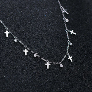 Trustdavis 925 Silver Sweet Cross CZ Necklace For Women Wedding Anniversary
