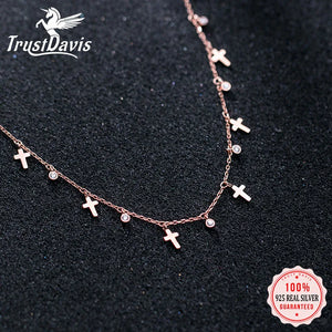 Trustdavis 925 Silver Sweet Cross CZ Necklace For Women Wedding Anniversary