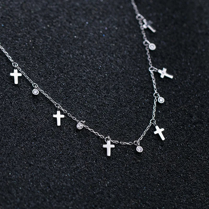 Trustdavis 925 Silver Sweet Cross CZ Necklace For Women Wedding Anniversary