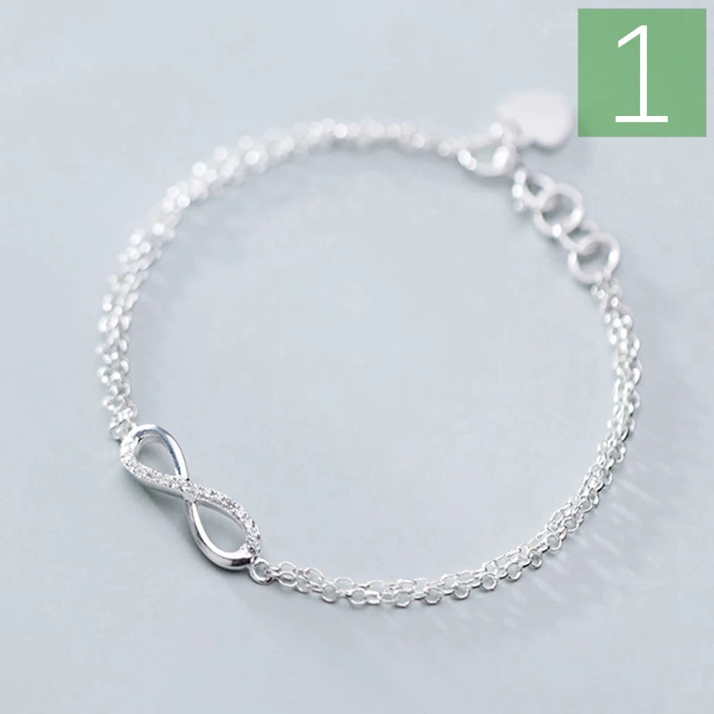 Trustdavis 925 Silver Double Layer Infinity CZ Bracelet Wedding Jewelry Gift