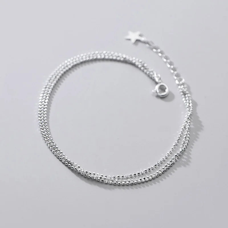 Trustdavis 925 Silver Star 3 Layer Beads Chain Bracelet Wedding DB394