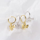 Trustdavis 925 Sterling Silver Sweet Insect Bee Pendant Hoop Earrings