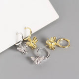 Trustdavis 925 Sterling Silver Sweet Insect Bee Pendant Hoop Earrings